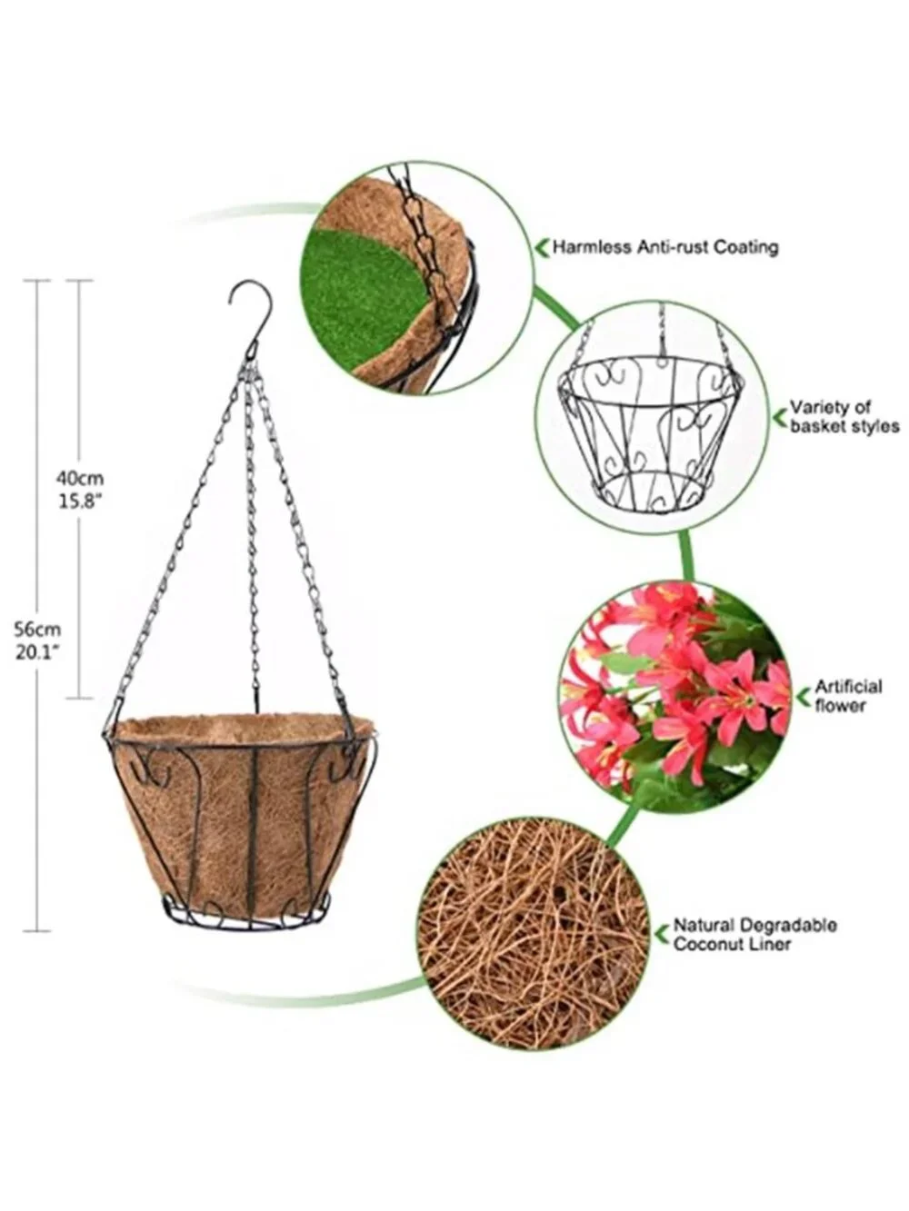 Artificial Hanging Flower Basket Faux Silk Orchid Outdoor Patio Porch Decor Red